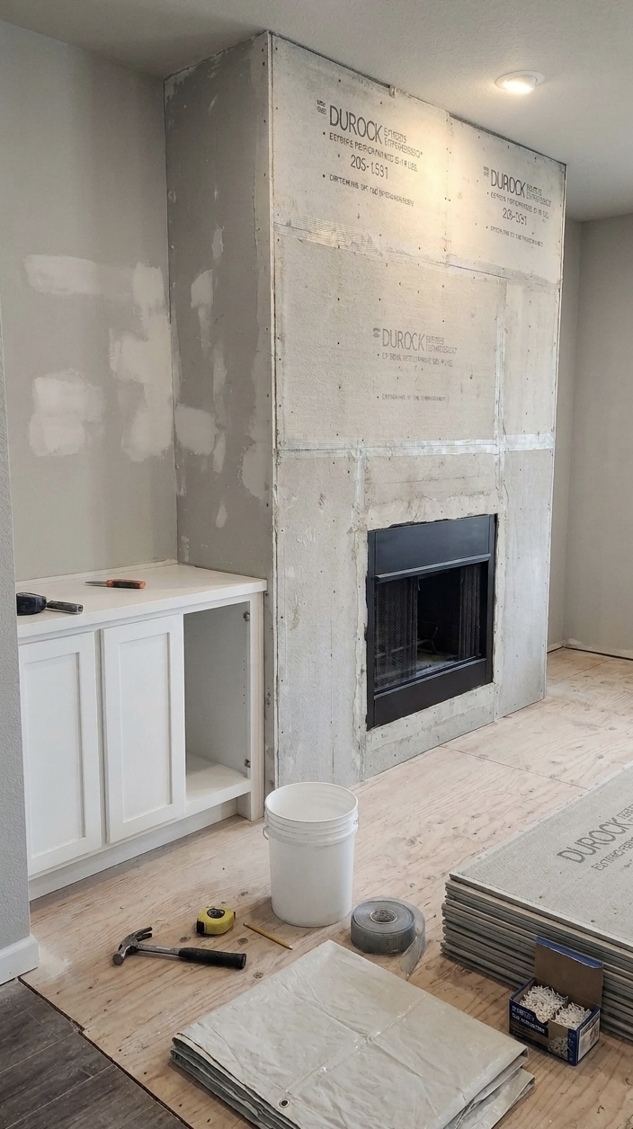 Fireplace Surround — Before Tile