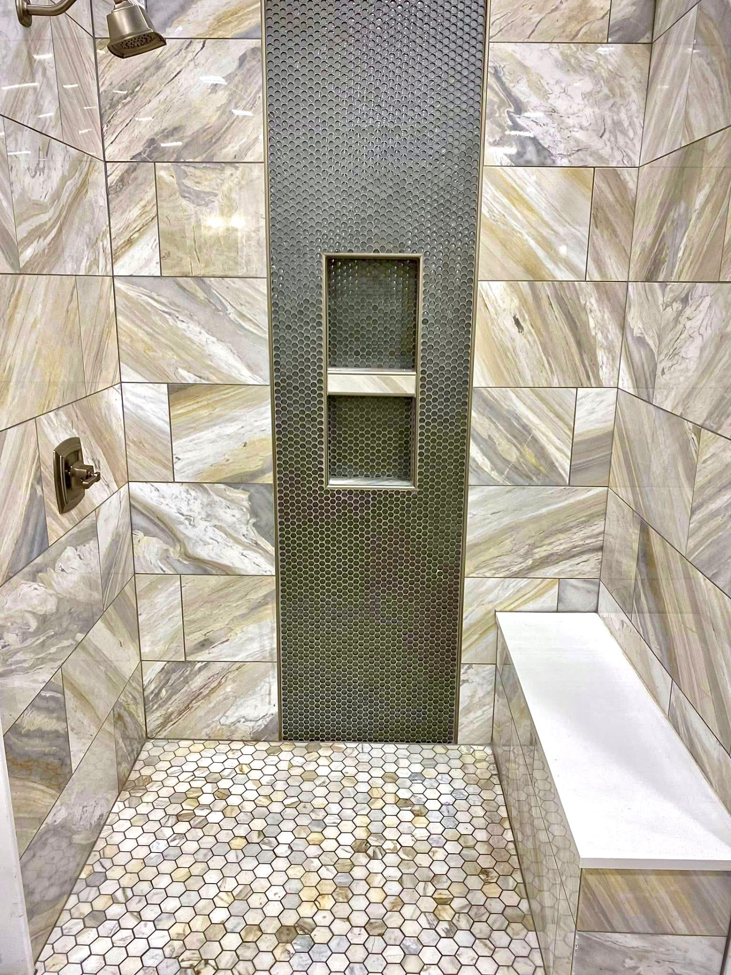 Custom Shower — Finished Tile & Bench