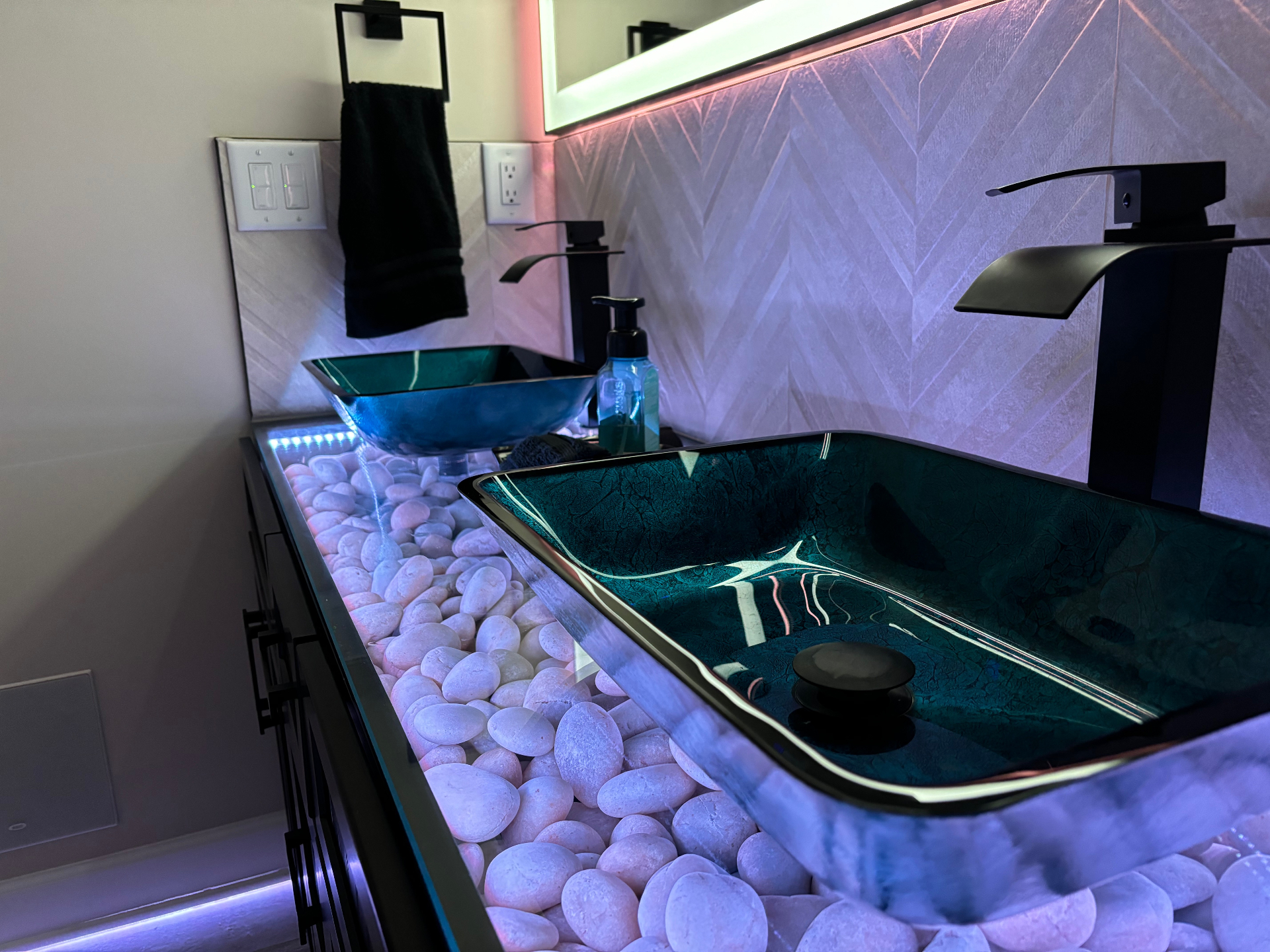 Double Vanity — LED & Vessel Sinks